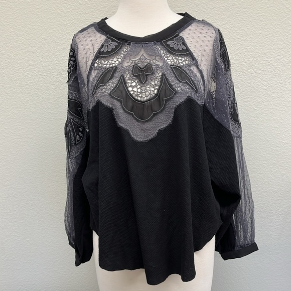 Free People Toni Waffle Knit Mesh Embroidered Top - Picture 4 of 10